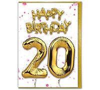 Brainbox Candy - 20th Birthday Card - Age 20 - Gold Foil Balloon Card - White Pink - For Son Daughter - Family Birthday - Friend - Twentieth Birthday