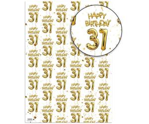 Brainbox Candy 31st Birthday Wrapping Paper - 2 Sheets of Premium White & Gold Foil Effect Gift Wrap - Unisex Design