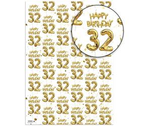 Brainbox Candy 32nd Birthday Wrapping Paper - 2 Sheets of Premium White & Gold Foil Effect Gift Wrap - Unisex Design