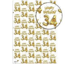 Brainbox Candy 34th Birthday Wrapping Paper - 2 Sheets of Premium White & Gold Foil Effect Gift Wrap - Unisex Design