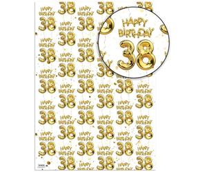 Brainbox Candy 38th Birthday Wrapping Paper - 2 Sheets of Premium White & Gold Foil Effect Gift Wrap - Unisex Design