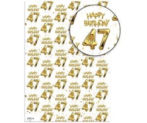 Brainbox Candy 47th Birthday Wrapping Paper - 2 Sheets of Premium White & Gold Foil Effect Gift Wrap - Unisex Design