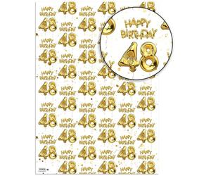 Brainbox Candy 48th Birthday Wrapping Paper - 2 Sheets of Premium White & Gold Foil Effect Gift Wrap - Unisex Design