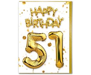 Brainbox Candy - 51st Birthday Card - Age 51 - Beautiful White Gold Foil Effect Age Card - Birthday Cards For Him Her Men Women Friends