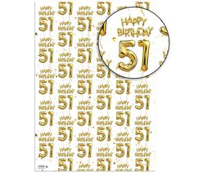 Brainbox Candy 51st Birthday Wrapping Paper - 2 Sheets of Premium White & Gold Foil Effect Gift Wrap - Unisex Design