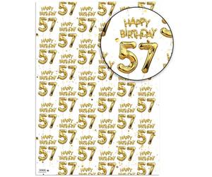 Brainbox Candy 57th Birthday Wrapping Paper - 2 Sheets of Premium White & Gold Foil Effect Gift Wrap - Unisex Design