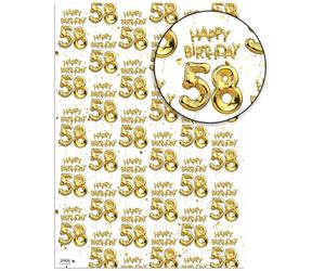 Brainbox Candy 58th Birthday Wrapping Paper - 2 Sheets of Premium White & Gold Foil Effect Gift Wrap - Unisex Design