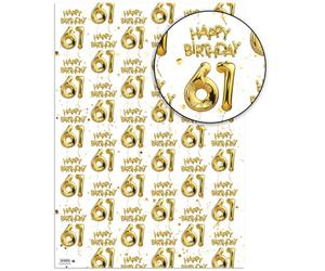 Brainbox Candy 61st Birthday Wrapping Paper - 2 Sheets of Premium White & Gold Foil Effect Gift Wrap - Unisex Design