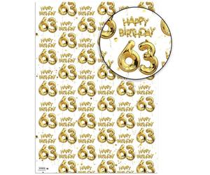 Brainbox Candy 63rd Birthday Wrapping Paper - 2 Sheets of Premium White & Gold Foil Effect Gift Wrap - Unisex Design