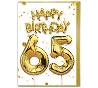 Brainbox Candy - 65th Birthday Card - Age 65 - Beautiful White Gold Foil Effect Age Card - Milestone Birthday Cards For Men Women