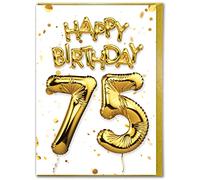Brainbox Candy - 75th Birthday Card - Age 75 - Beautiful White Gold Foil Effect Age Card - Milestone Birthday Cards For Men Women