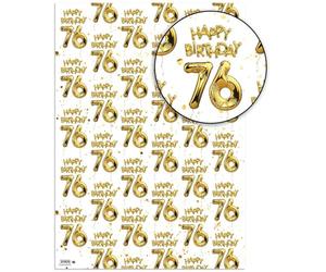 Brainbox Candy 76th Birthday Wrapping Paper - 2 Sheets of Premium White & Gold Foil Effect Gift Wrap - Unisex Design