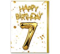 Brainbox Candy - 7th Birthday Card - Age 7 - Beautiful White Gold Foil Effect Age Card - Birthday Cards For Boys Girls Children - Kids Age Cards