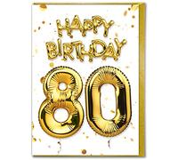 Brainbox Candy - 80th Birthday Card - Age 80 - Beautiful White Gold Foil Effect Age Card - Milestone Birthday Cards For Men Women