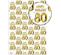 Brainbox Candy 80th Birthday Wrapping Paper - 2 Sheets of Premium White & Gold Foil Effect Gift Wrap - Unisex Design