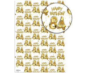 Brainbox Candy 84th Birthday Wrapping Paper - 2 Sheets of Premium White & Gold Foil Effect Gift Wrap - Unisex Design