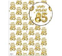 Brainbox Candy 85th Birthday Wrapping Paper - 2 Sheets of Premium White & Gold Foil Effect Gift Wrap - Unisex Design
