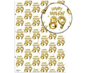 Brainbox Candy 89th Birthday Wrapping Paper - 2 Sheets of Premium White & Gold Foil Effect Gift Wrap - Unisex Design