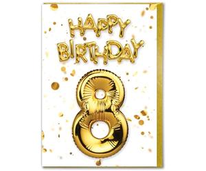 Brainbox Candy - 8th Birthday Card - Age 8 - Beautiful White Gold Foil Effect Age Card - Birthday Cards For Boys Girls Children - Kids Age Cards