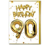 Brainbox Candy - 90th Birthday Card - Age 90 - Beautiful White Gold Foil Effect Age Card - Milestone Birthday Cards For Men Women