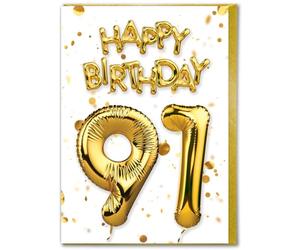 Brainbox Candy - 91st Birthday Card - Age 91 - Beautiful White Gold Foil Effect Age Card - Birthday Cards For Him Her Men Women Friends