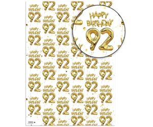Brainbox Candy 92nd Birthday Wrapping Paper - 2 Sheets of Premium White & Gold Foil Effect Gift Wrap - Unisex Design