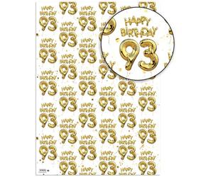 Brainbox Candy 93rd Birthday Wrapping Paper - 2 Sheets of Premium White & Gold Foil Effect Gift Wrap - Unisex Design