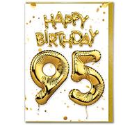 Brainbox Candy - 95th Birthday Card - Age 95 - Beautiful White Gold Foil Effect Age Card - Milestone Birthday Cards For Men Women