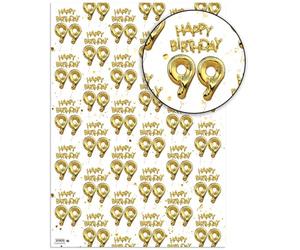 Brainbox Candy 99th Birthday Wrapping Paper - 2 Sheets of Premium White & Gold Foil Effect Gift Wrap - Unisex Design