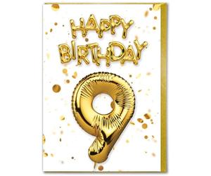 Brainbox Candy - 9th Birthday Card - Age 9 - Beautiful White Gold Foil Effect Age Card - Birthday Cards For Boys Girls Children - Kids Age Cards
