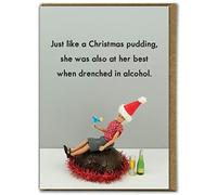Brainbox Candy - Bold & Bright - Hilarious Funny Christmas Cards - 'Christmas Pudding' - Cheeky Seasonal Xmas Greeting Card - For Her Ladies Women Friends - Novelty Humour Cards