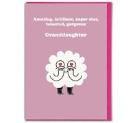 Brainbox Candy - Cute Birthday Card For Granddaughter - 'Amazing, Brilliant, Super Star, Talented, Gorgeous' Pretty Greeting Card From Proud Nan Grandad Grandparents - Blank Inside