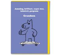 Brainbox Candy - Cute Birthday Card For Grandson - 'Amazing, Brilliant, Super Star, Talented, Gorgeous' Cool Greeting Card From Proud Nan Grandad Grandparents - Blank Inside