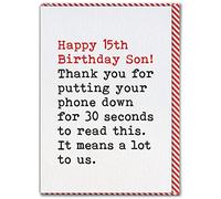 Brainbox Candy - Funny 15th Birthday Card For Son - 'Putting Phone Down' - Happy Birthday Son - Age 15 - Cheeky Joke Banter Card - From Mum Dad - Parents - Son's Fifteenth Birthday