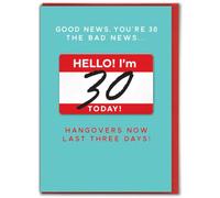 Brainbox Candy - Funny 30th Birthday Card - 3D Design - 'Hangovers' - Age 30 Card - Thirtieth Birthday For Him Her - Turning 30 - Hangover Humour