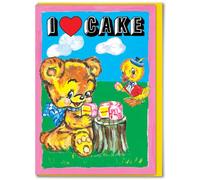 Brainbox Candy - Funny Birthday Card - Magda Archer - 'I Love Cake' - Kitsch Greeting Card - Witty Amusing Vintage Humour - Retro Cards For Him Her Friends