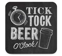 Brainbox Candy - Funny 'Chalk Tick Tock Beer Oclock Coaster' - Small Gift Ideas For Him Her - Friends Birthday - Housewarming Present - New Home Gift - Funny Gifts For Women Men
