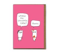 Brainbox Candy - Funny (Embossed) Birthday Card - 'Where's My Chocolate Cake?' - Silly Humour Cards - Cartoon Illustration - Quirky Cards For Him Her Friends
