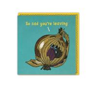 Brainbox Candy - Funny Leaving Card - Lucy Sparrow - Sew Your Soul - 'So Sad You're Leaving' - Cute Embossed Onion Design - Humour Greeting Card - For Him Her Men Women Friends Partner