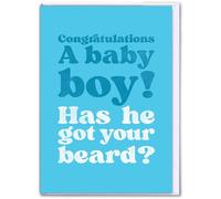 Brainbox Candy Funny New Baby Boy Card - 'Has He Got Your Beard?' Joke - Large A4 Size - Office | Work Group Signing Card - Cheeky Paternity Card for New Dad | Coworker - Blank Inside