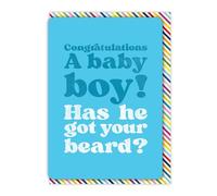 Brainbox Candy - Funny New Baby Card - Baby Boy - Congratulations - 'Has He Got Your Beard?' - Cheeky Humour Card - For Him Her Friends - New Parents - Cute A6 Size - Blank Inside