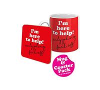 Brainbox Candy - Funny Rude - 'I'm Here to Help' - Humorous - Novelty Mug & Coaster Gift Set - Quality 10oz Stoneware Mug
