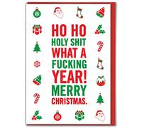 Brainbox Candy - Funny Rude Lockdown Christmas Card - 'Ho Ho Holy Shit' Humorous Hilarious Design For Brother Sister Friend Besties