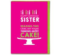 Brainbox Candy - Funny Sister Birthday Card - 'Thinking About Cake' - Cheeky Joke Cards For Sister Siblings - Witty Amusing Novelty Humour - Blank Inside