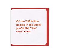 Brainbox Candy - Funny Valentines Cards - '3 Billion In The World You're The One' - Witty Valentines Day Cards For Him Her Boy Girlfriend Husband Wife Partner