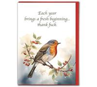 Brainbox Candy Modern Toss Official Funny Christmas Card - 'Fresh Beginnings Robin' - Rude Christmas Humour Cards - Cheeky Rude Cards For Him Her Friends Sold