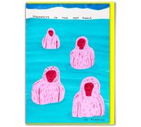 Brainbox Candy Official David Shrigley - Funny Birthday Card - 'Monkeys In Pool' - Witty Amusing Birthday Humour - For Him Her Men Women Friends - Quirky Cards For Art Lovers