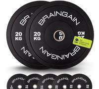 BRAINGAIN Olympic Bumper Plates - Multiple Sizes, Colour/Black - 2" Weight Plates for Barbell Strength Training & Weightlifting - 1.5kg 2.5kg 5kg 10kg 15kg 20kg 25kg 100kg 150kg Pairs/Set
