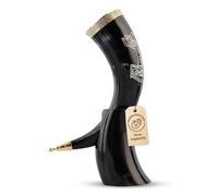Brainmart Genuine Ox-Horn Viking Drinking Horn | Thor Engraved with Brass Rim & Tip | 12-Inch High Polish | Includes Fitted Stand | Classic Handcrafted Norse Collectible