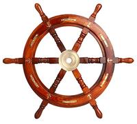 Brainmart Handcrafted Brass & Wooden Ship Wheel | Premium Nautical Decor | Pirate Captain Boat Welcome Aboard Ship Steering Hanging Wheel for Home (15 Inches Anchor & Strips Ship Wheel).